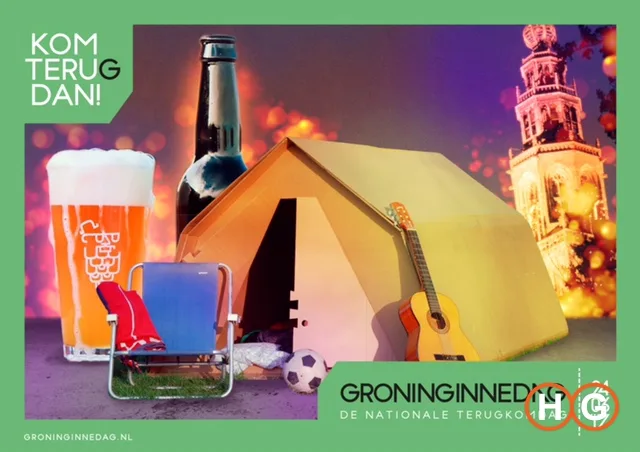 Camping op de Grote Markt tijdens Groninginnedag